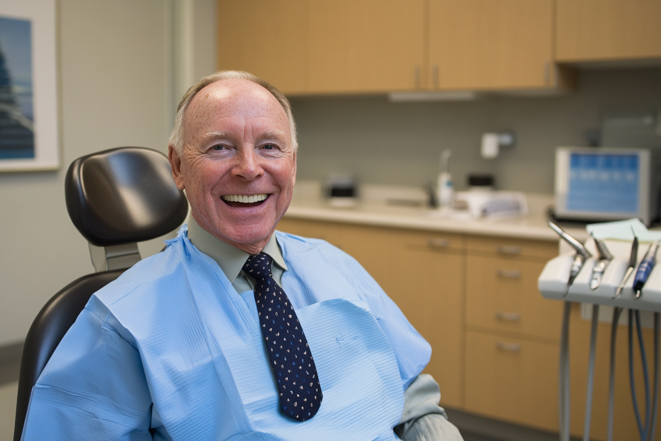 Elder man at the dentist for a check up