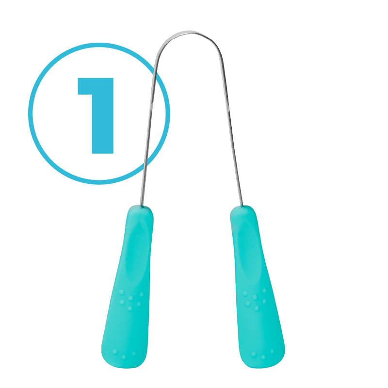 Turquoise scrapper with a blue circle and number one on a white background