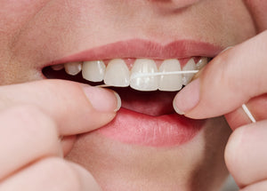 Close up of someone flossing
